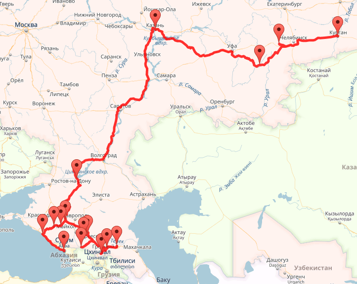 Карта от москвы до абхазии
