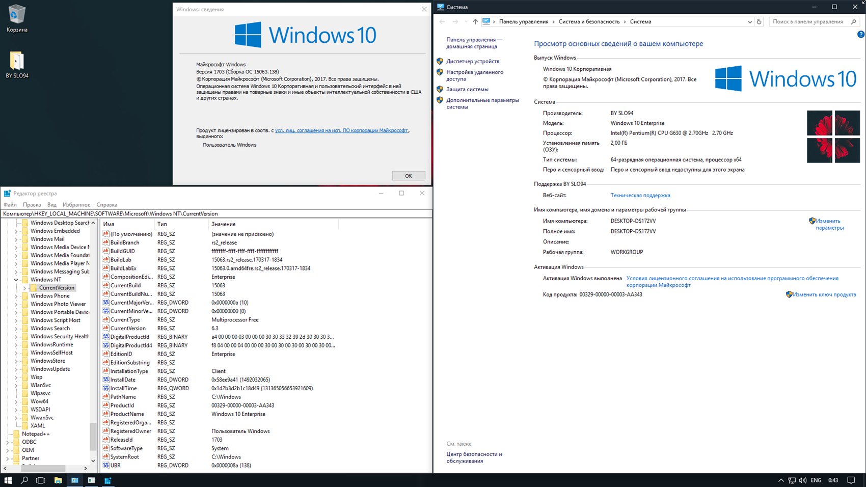 Версия Windows 10 1703