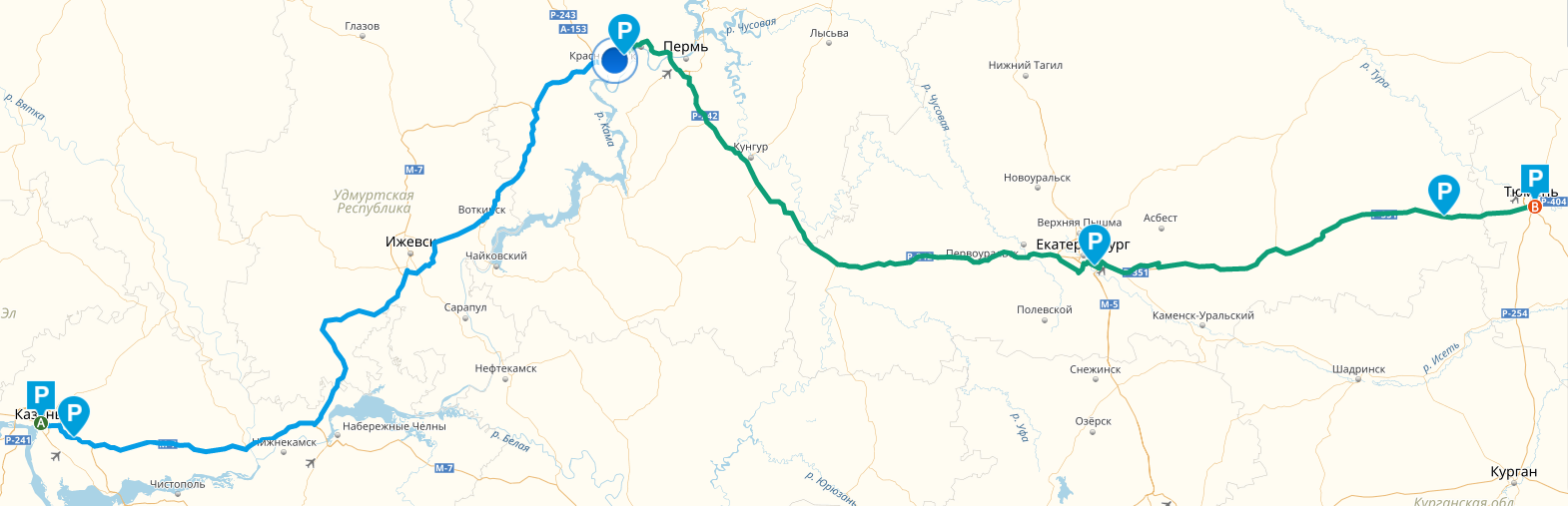 Екатеринбург казань расстояние на машине карта
